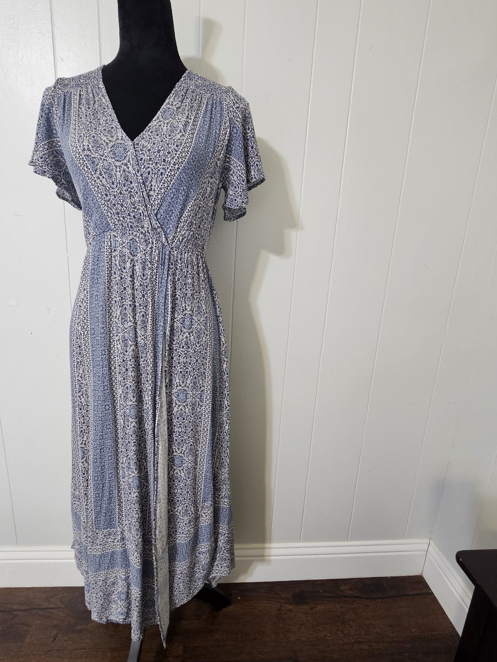 Knox Rose Blue Printed Wrap-Style Maxi Dress